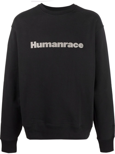 Shop Adidas Originals Humanrace-print Crew-neck Sweatshirt In Schwarz