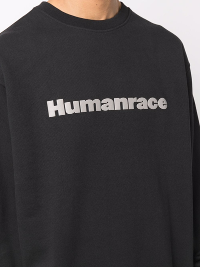Shop Adidas Originals Humanrace-print Crew-neck Sweatshirt In Schwarz
