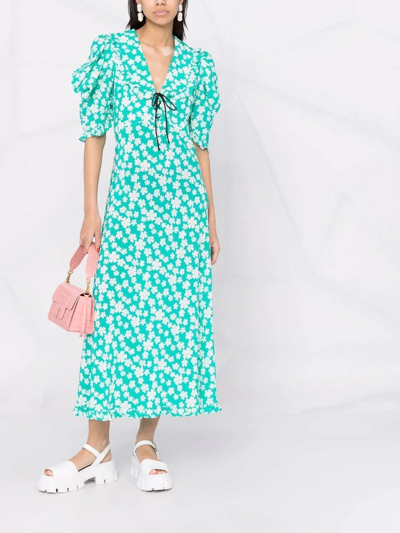 Shop Miu Miu Floral-print Silk Maxi Dress In Green