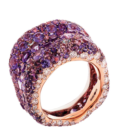 Shop Fabergé Rose Gold, Diamond And Multicoloured Stone Emotion Ring In Purple