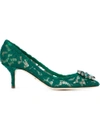 Dolce & Gabbana Crystal-embellished Corded Lace Pumps In Green