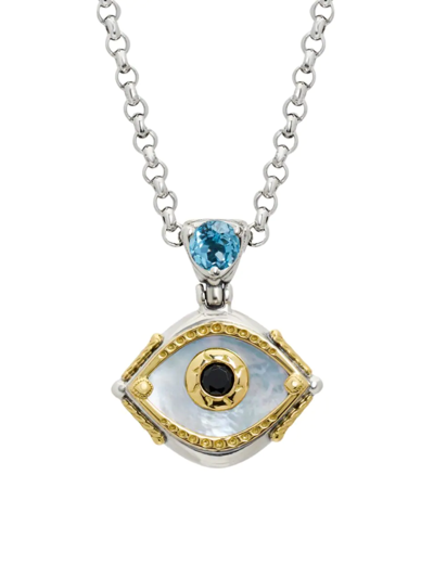 Shop Konstantino Women's Birthstone 18k Gold, Sterling Silver & Multi-stone March Evil Eye Pendant