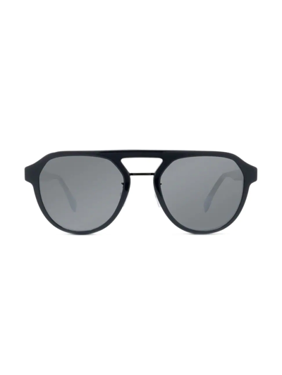 Shop Fendi Men's Temple Logo Aviator Sunglasses In Grey