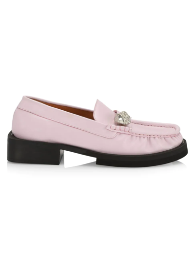 Shop Ganni Women's Jeweled Leather Loafers In Pale Lilac