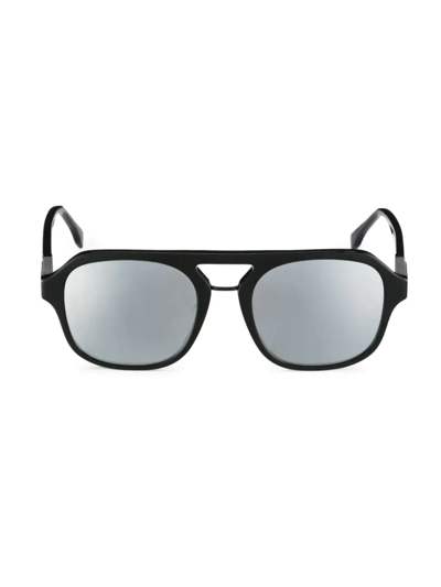 Shop Fendi Men's Temple Logo Square Sunglasses In Black