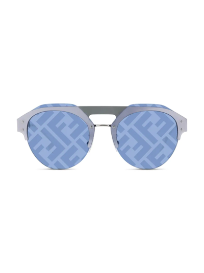 Shop Fendi Men's Monogram Print Lens Aviator Sunglasses In Silver