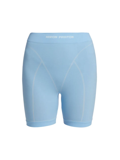 Shop Heron Preston Women's Logo Active Shorts In Baby Blue White