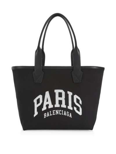 Shop Balenciaga Women's Canvas Logo Beach Tote In Black White