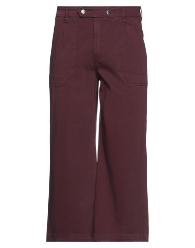 Shop Dondup Man Cropped Pants Burgundy Size 28 Cotton, Elastane In Red