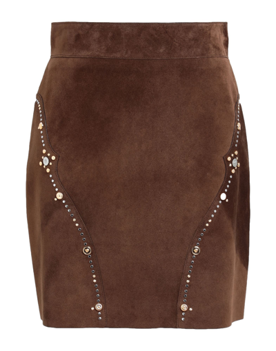 Shop Versace Woman Mini Skirt Brown Size 2 Calfskin
