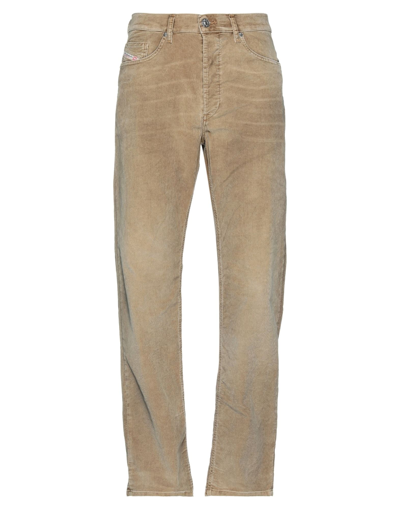 Shop Diesel Man Pants Camel Size 27w-32l Cotton, Polyester, Elastane, Cow Leather In Beige