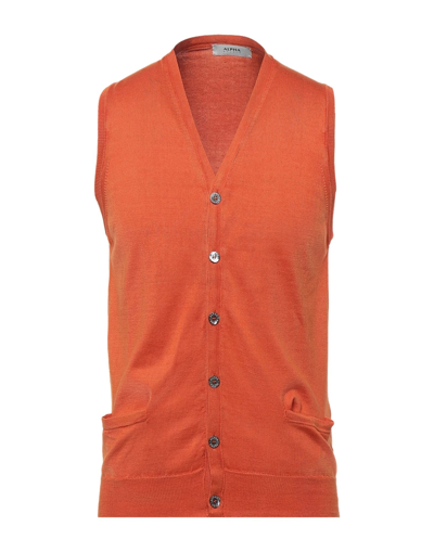 Shop Alpha Studio Man Cardigan Orange Size 40 Cotton