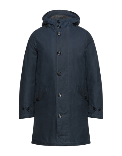 Shop Baracuta Man Coat Midnight Blue Size 44 Cotton, Polyester In Dark Blue