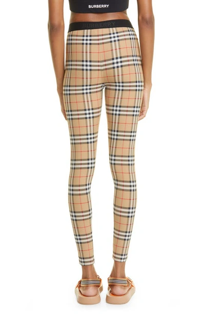 Shop Burberry Belvoir Vintage Check Jersey Leggings In Archive Beige Ip Chk