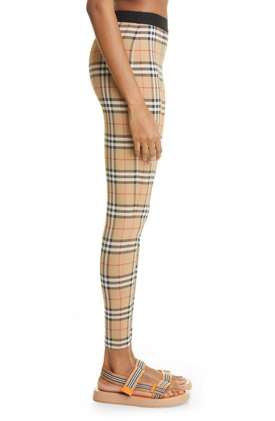 Shop Burberry Belvoir Vintage Check Jersey Leggings In Archive Beige Ip Chk