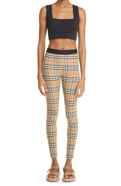 Shop Burberry Belvoir Vintage Check Jersey Leggings In Archive Beige Ip Chk