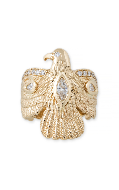 Shop Jacquie Aiche 14k Gold  Pave Thunderbird Ring With Marquise Diamond Center