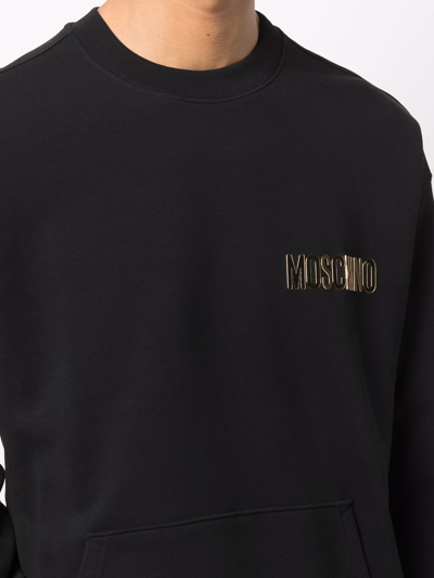 Shop Moschino Metallic-logo Crew Sweatshirt In Schwarz