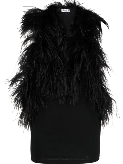 Attico Feathered Mini Dress In Schwarz