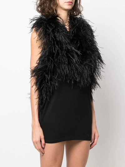 Attico Feathered Mini Dress In Schwarz