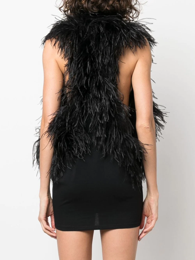 Attico Feathered Mini Dress In Schwarz
