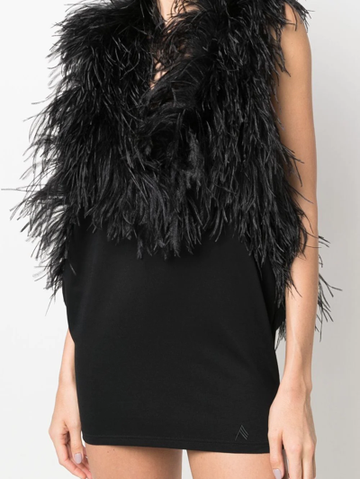 Attico Feathered Mini Dress In Schwarz