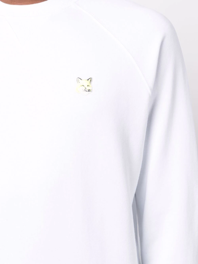 Shop Maison Kitsuné Fox Head-embroidered Crew-neck Sweatshirt In Weiss