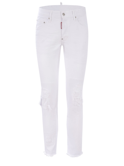Dsquared2 Slim-fit Denim Pants With Five-pocket Design In Bianco