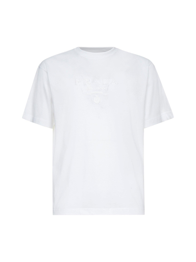 Shop Prada Logo Flocked Crewneck T-shirt In White