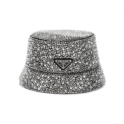 Shop Prada Logo Plaque Embellished Hat In Metal