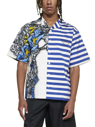 Shop Prada Logo Printed Panelled Shirt In Nube