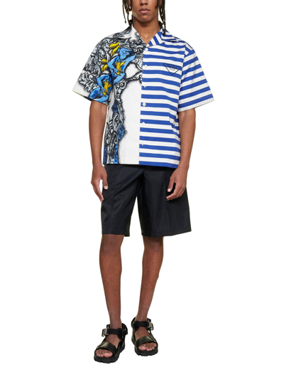 Shop Prada Logo Printed Panelled Shirt In Nube