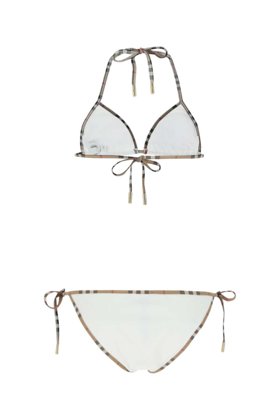 Shop Burberry Vintage Check Trimmed Triangle Two-piece Bikini Set In White