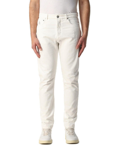 Shop Brunello Cucinelli Distressed Straight Leg Jeans  In White