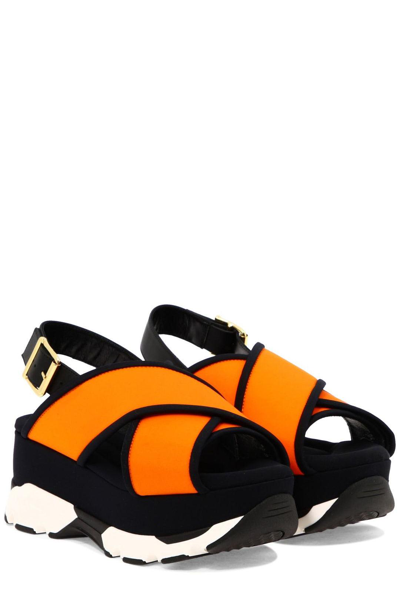 Shop Marni Sam Slingback Chunky Sandals In Arancio