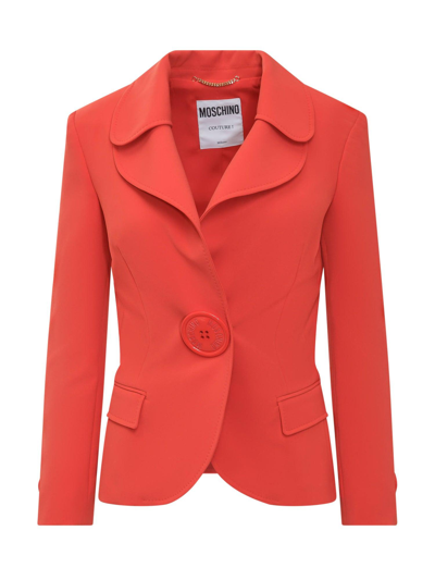 Shop Moschino Buttoned Long-sleeved Blazer  In Red