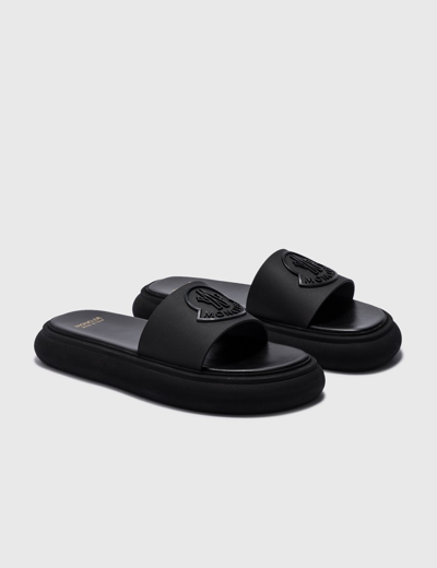 Shop Moncler Slyder Slides In Black