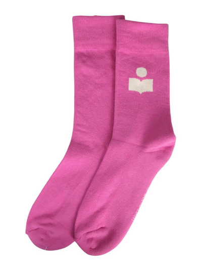 Shop Isabel Marant Logo Intarsia Ribbed Socks In Rosa