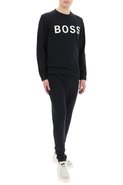 Shop Hugo Boss Flocked Logo Sweatshirt In Black