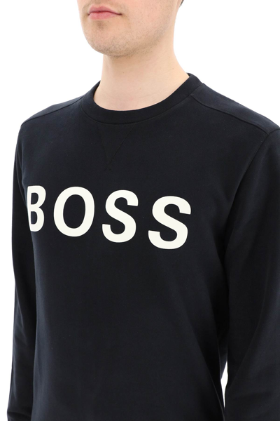 Shop Hugo Boss Flocked Logo Sweatshirt In Black