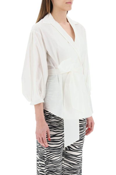 Cotton & Silk Belted Wrap Shirt In White