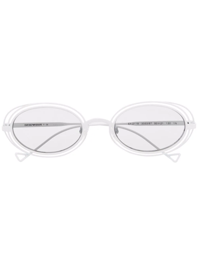 Shop Emporio Armani Transparent Oval-frame Sunglasses In Weiss