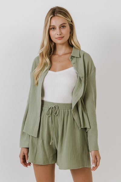 Shop Free The Roses Gauze Button-down Top In Green