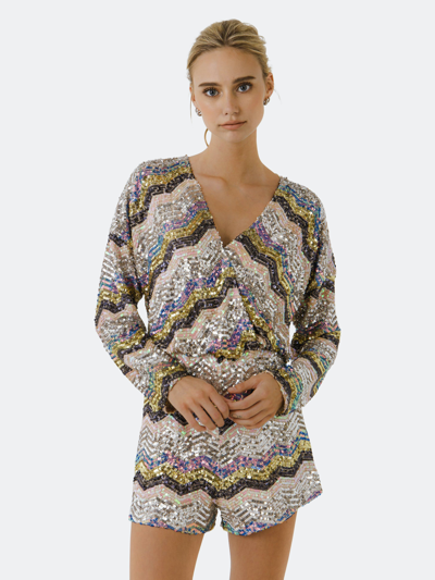 Endless Rose Multicolor Chevron Sequin Romper In Grey | ModeSens