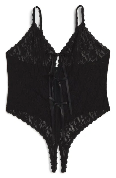 Hanky Panky After Midnight Crotchless Thong Bodysuit In Black