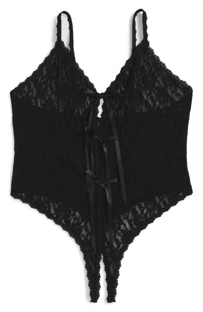 Hanky Panky After Midnight Crotchless Thong Bodysuit In Black