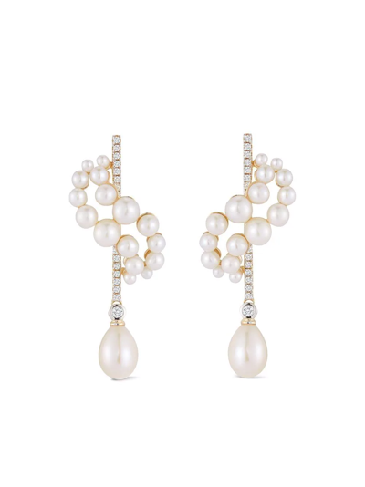 Shop Mateo 14kt Yellow Gold Pearl And Diamond Curve Form Drop Earrings