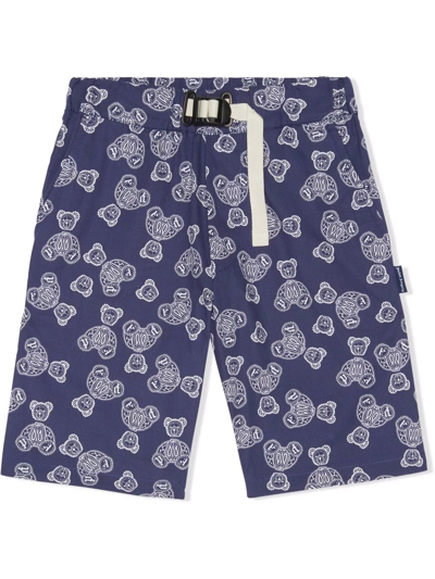 Shop Palm Angels All-over Teddy Chino Shorts In Blue