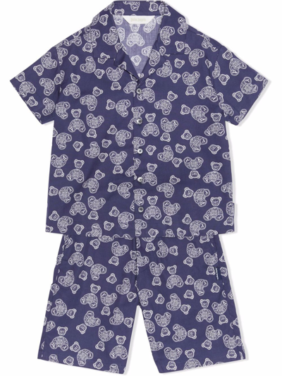Palm Angels Blue Short For Boy With Bears In Blue
