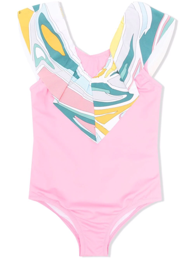 Shop Emilio Pucci Junior Ruffle-trimmed Swimsuit In Pink
